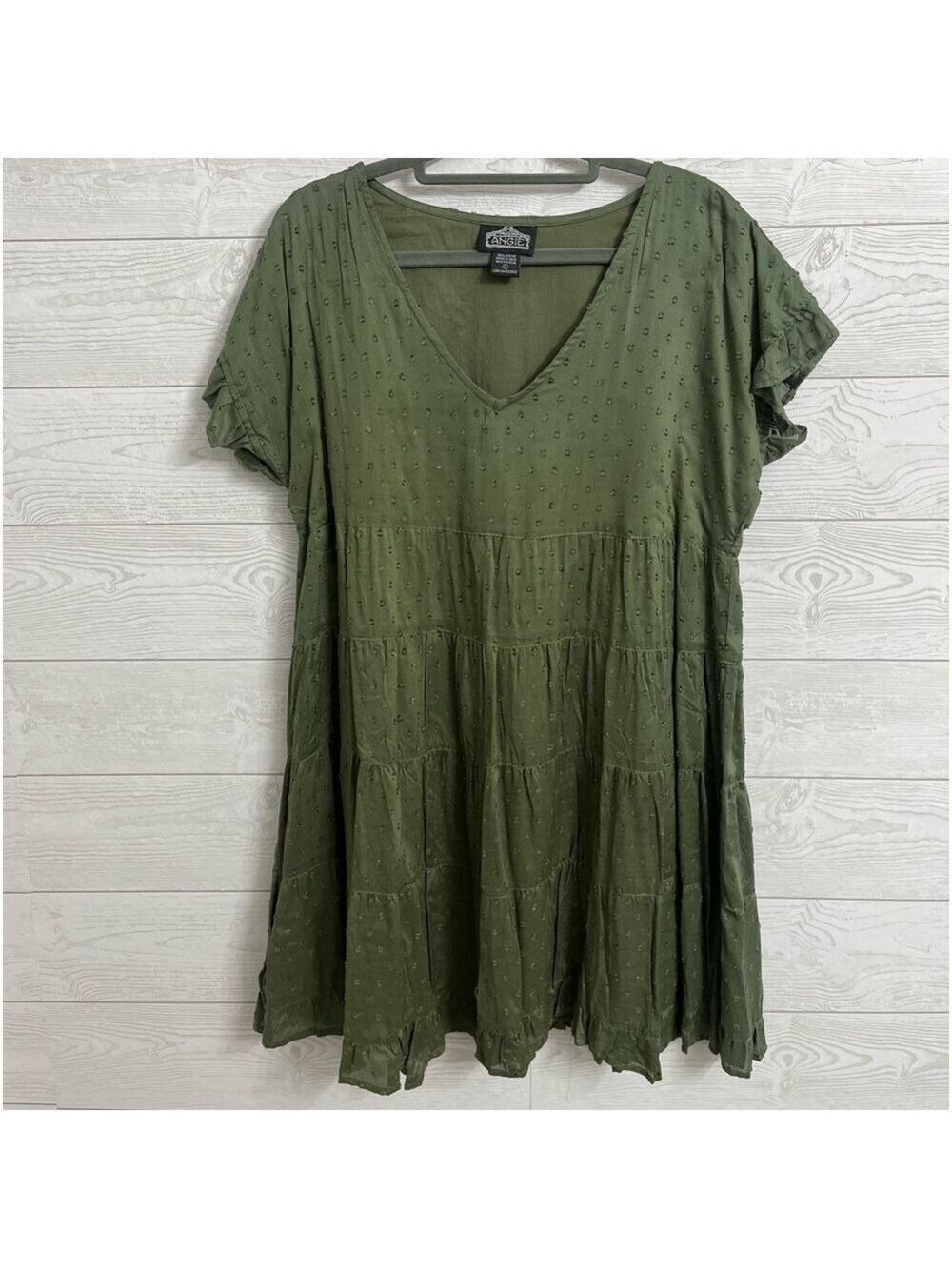 Angie Women’s Dark Green 4 Tier Mini Rayon Dress. Size L